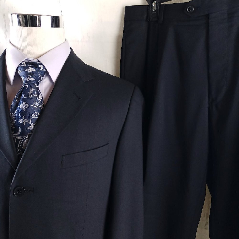 Joseph Abboud 40S Wool 3 Button Blue Birdseye 2pc Suit 32x28 Pleated